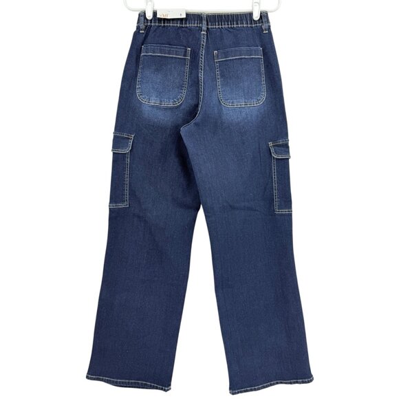 YMI Women's High-Rise Wide Leg Mid Rise Stretch Blue Cargo Jeans Size Small NWT - Picture 2 of 11